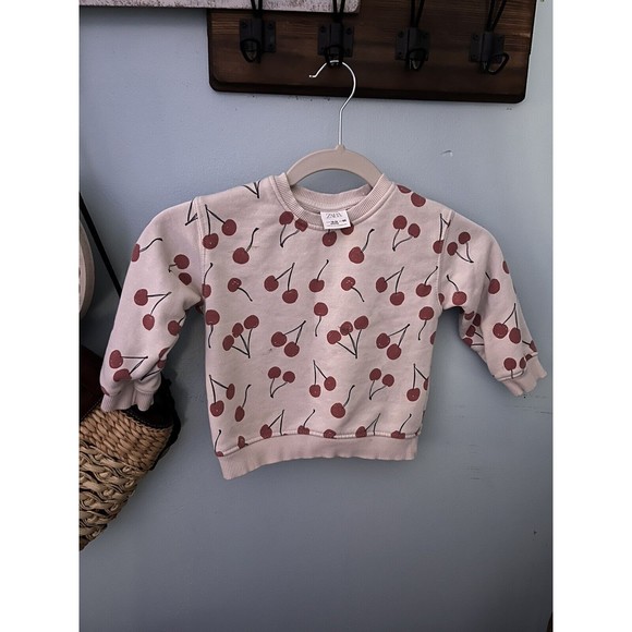 ZARA Cherry Baby Girls Sweatshirt  Ivory Size 18-24 Months - Picture 1 of 4
